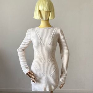 Saint Laurent Cream Long Sleeve Dress